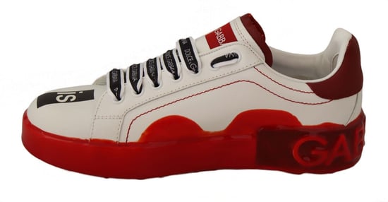 Dolce & Gabbana Women's White Red Portofino Love Print Leather Sneakers Shoes