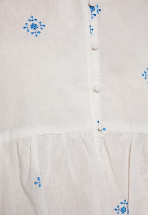 Dreimaster Bluse Damen Wollweiss Blau - Image 5