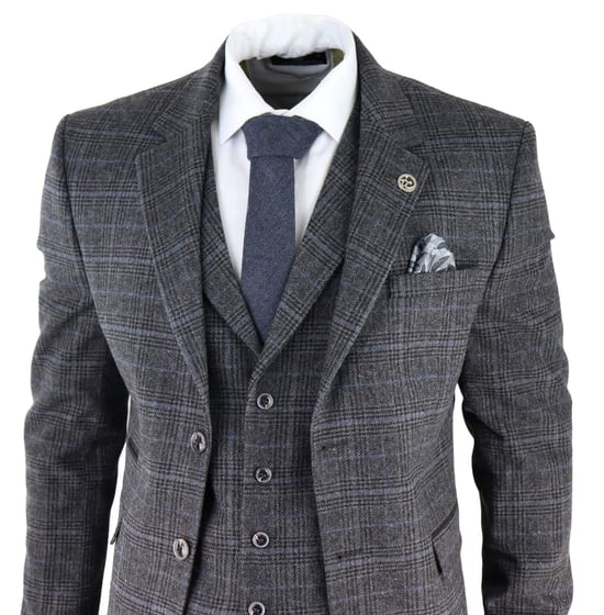 Herren Graues Karomuster 3-teiliges Tweed-Anzug Peaky Blinders 1920er Jahre Gatsby Maßgeschneiderte Passform - Image 3