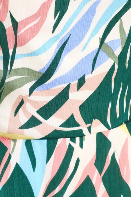 Green Tropical Print Satin Playsuit