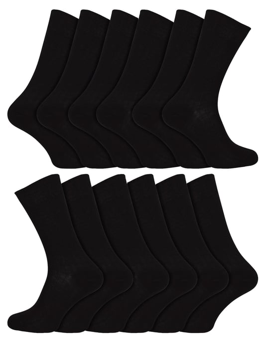 12 Paar Multipack Herren 100% ägyptische Baumwolle Socken | Socken Snob | Luxus gerippt nahtlose Mitte Kalb schwarze Socken - schwarz - Image 1