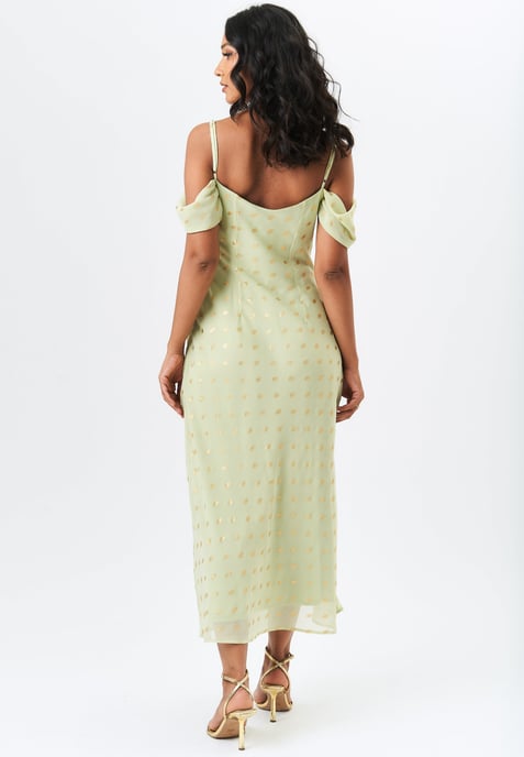 Rollkragen Maxikleid mit fallenden Ärmeln und Folie - Image 4