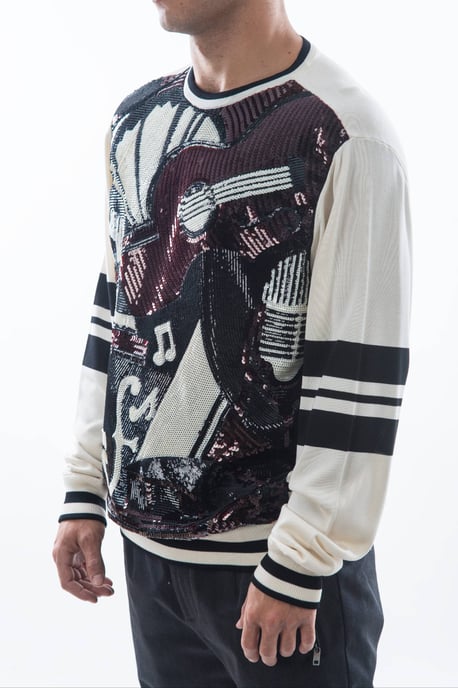 Dolce & Gabbana Men's White Jazz Sequined Guitar Pullover Top Sweater - Image 3