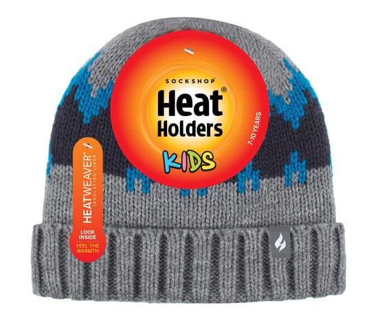 Wärmehalter - Jungen dicke gerippte gewebte gestrickte weiche Pom Pom Bobble Beanie Mütze - Pebble Melange/Teal/Navy - Image 2