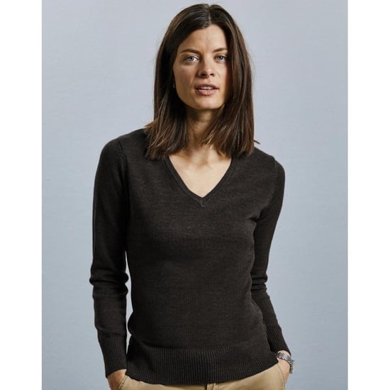 Russell Collection Damen Strickpullover mit V-Ausschnitt (Kohle Melliert) - Image 2