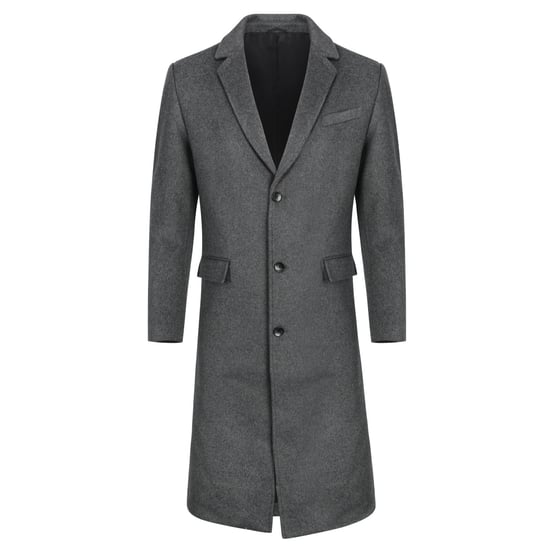 Herren Winter Wollmantel Knielang Slim Fit Umlegekragen Business M?ntel Grau - Image 1