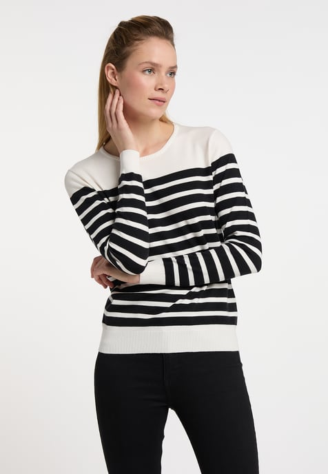 Dreimaster Strickpullover Damen Wollweiss Schwarz - Image 2