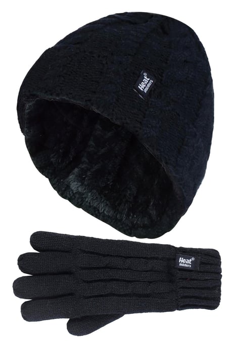Wärmehalter - Kinder Mädchen niedlich Kabel gestrickt warm Fleece gefüttert Pompom Wintermütze und Handschuhe Set mit Bommel - BS3P14 - Image 1