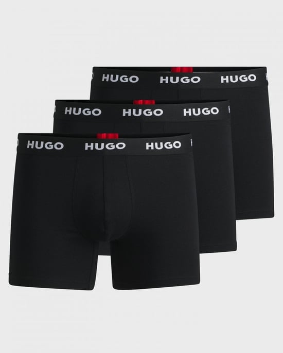 HUGO Mens Three-Pack of Stretch-Cotton Boxer Briefs with Logo Waistbands NOS