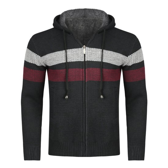 Herren Winter ubergangsjacke Strickjacke mit Kapuze Gefuttert Grobstrick Kapuze Warme Jacke Navy - Image 1