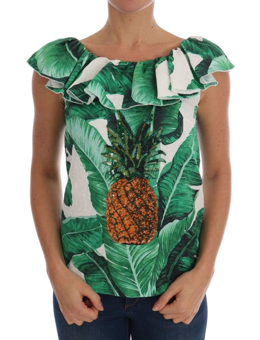 Dolce & Gabbana Damen Bluse mit Ananas-Banane und Pailletten - Image 1