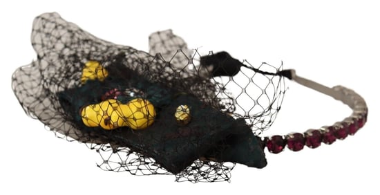 Dolce & Gabbana Women's Silver Tiara Crystals Fruits Black Mesh Diadem Headband