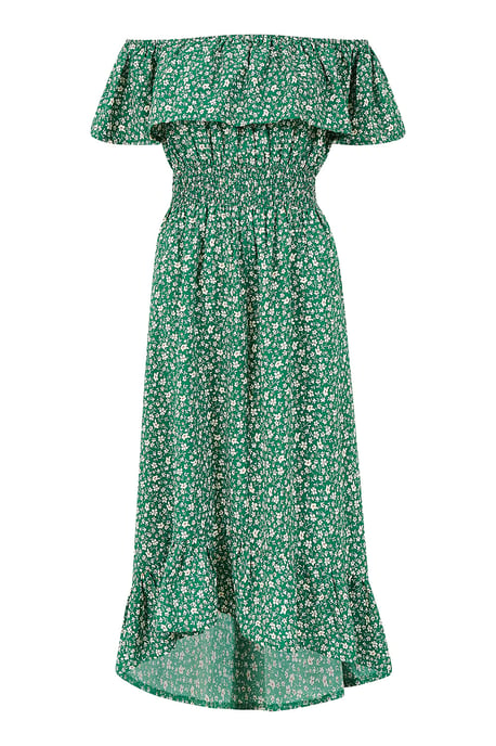 Mela Green Ditsy Daisy Printed Dipped Hem Bardot Dress - Image 5