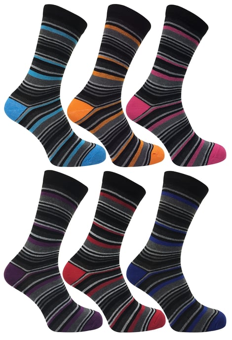 12 Paar gestreifte Herrensocken aus Baumwolle | SOCK SNOB | 12 Paar Multipack | Orange lila rosa blau & rot gestreifte Socken - sortiert - Image 2