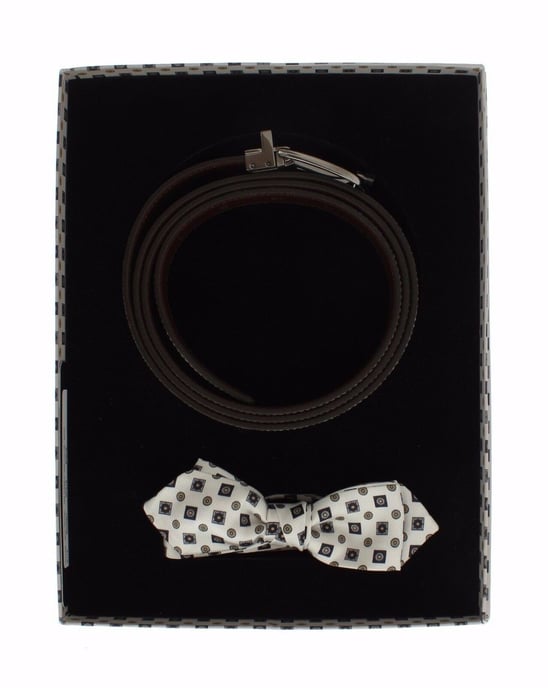 Dolce & Gabbana White Silk Bowtie Leather Men's Belt Gift Box - Image 1