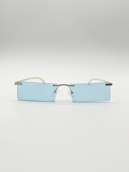 Frameless Rectangle Sunglasses in Pale Blue