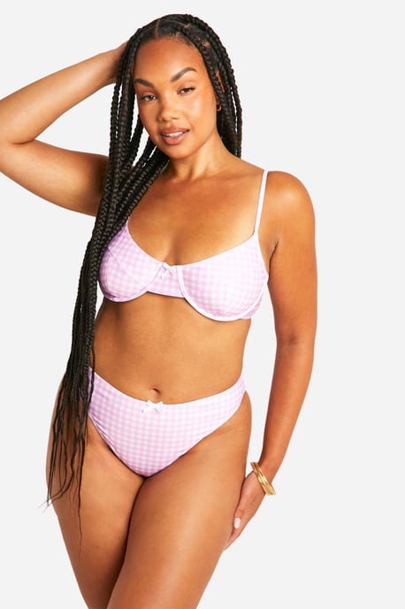 Plus Gingham Print High Waist Bikini Brief