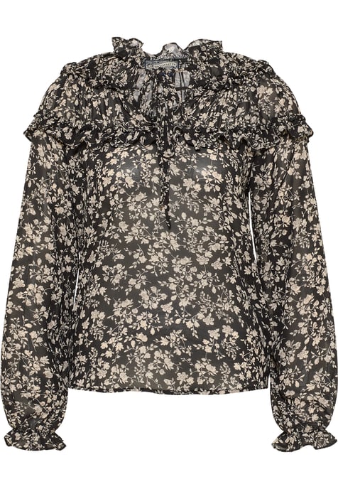 Dreimaster Rüschenbluse Damen schwarz weiss - Image 1