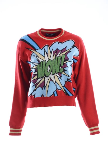 Dolce & Gabbana Women's Red Knitted Cashmere Cartoon Top Sweater - Image 1