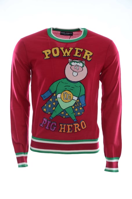 Pull pour homme Dolce & Gabbana Cochon de l'année en laine et soie rouge - Image 1