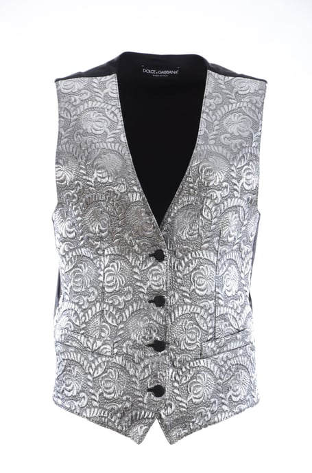 Dolce & Gabbana Top métallique sans manches en brocart argenté pour femme - Image 1