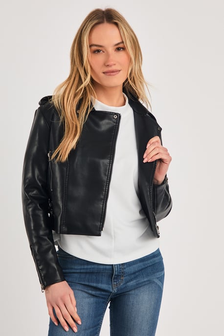 Black Faux Leather Biker Jacket - Image 1