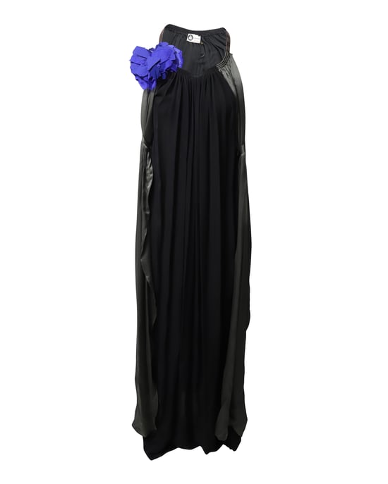 Lanvin Blumenapplikationen Abendkleid aus schwarzer Seide - Image 1