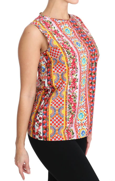 Dolce & Gabbana Damen Carretto Print Pure Cotton Tanktop Blumenshirt - Image 5