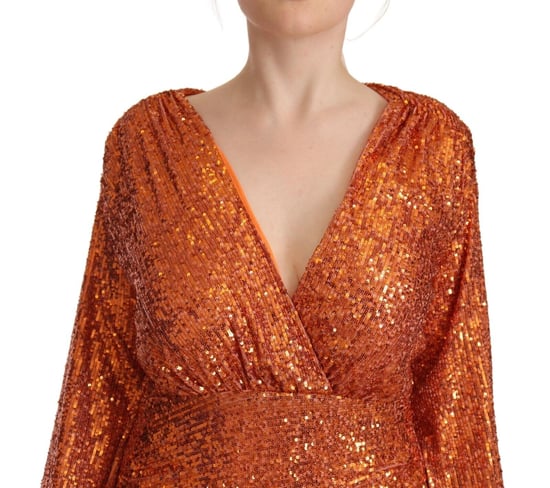 Aniye By Damen Orange Pailletten Langarm Mini Sheath Wickelkleid - Image 3