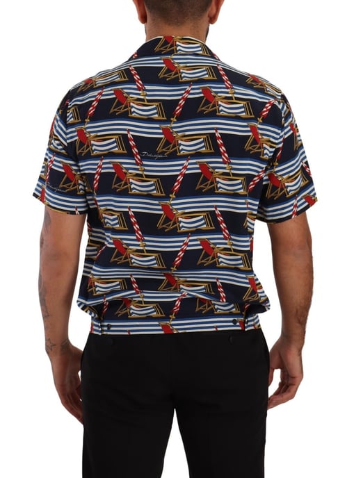 Dolce & Gabbana Men's Multicolor Silk Beach Chair Short Sleeves Shirt