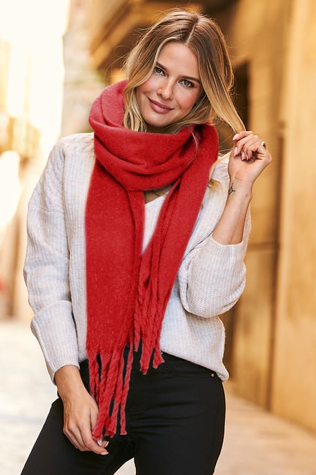 Red Super Soft Scarf With Tassels