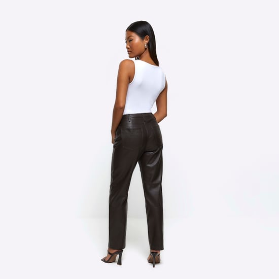 River Island Womens Straight Trousers Petite Brown Faux Leather