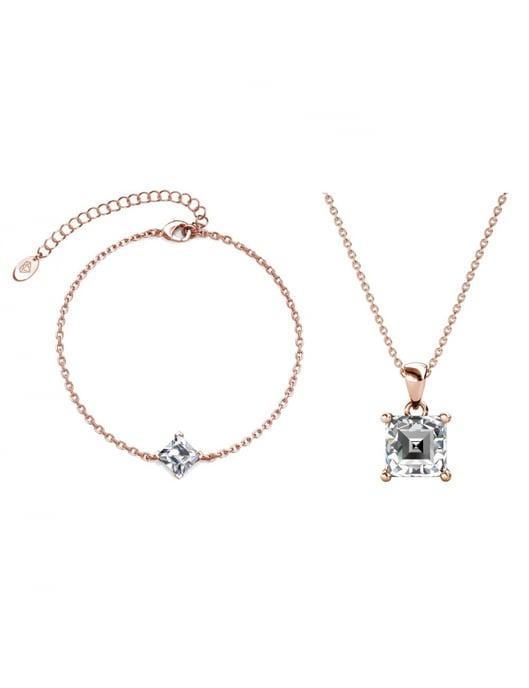 Einfaches quadratisches Handschellen-Set - Rose Gold und Kristall - Image 1