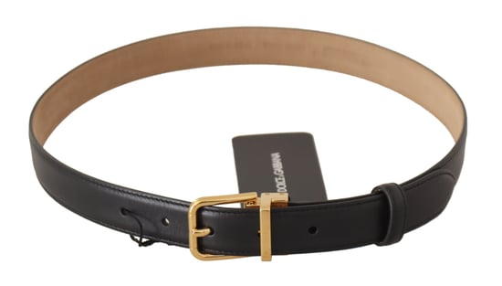 Dolce & Gabbana Women's Black Calf Leather Gold Metal Logo Waist Buckle Belt