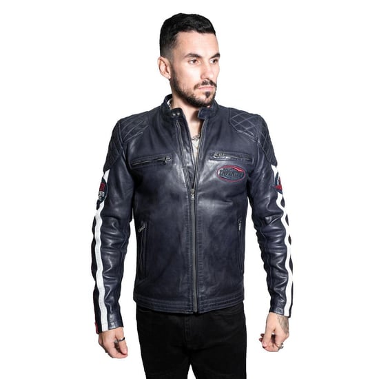 Men’s Classic Striped Racing Leather Jacket- Barcelona
