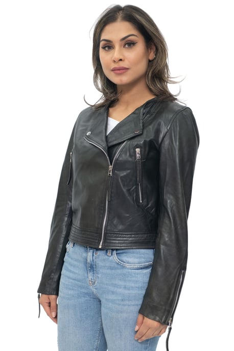 Womens Collarless Biker Jacket-Padova