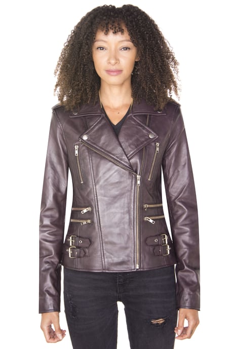 Womens Leather Vintage Brando Biker Jacket-Orlando