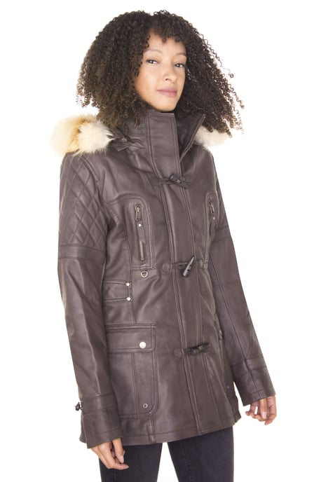 Womens Quilted Leather Parka Jacket-Brussels