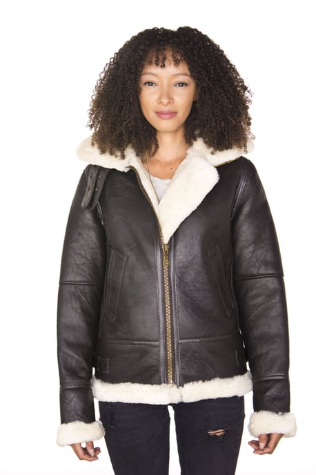 Womens Hooded Sheepskin Flying Leather Jacket-Palermo