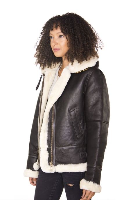 Womens Hooded Sheepskin Flying Leather Jacket-Palermo