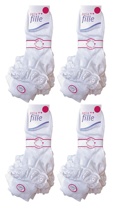 12 Paar Multipack White Frilly Lace Socken | 7 Größen | Sock Snob | Girls Cute Cotton Rich School Socken - Weiß - Image 2