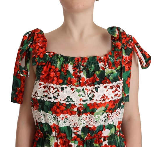 Dolce & Gabbana Mehrfarbiges Geranium-Print Spitzen-Langes Maxi-Kleid für Damen - Image 4
