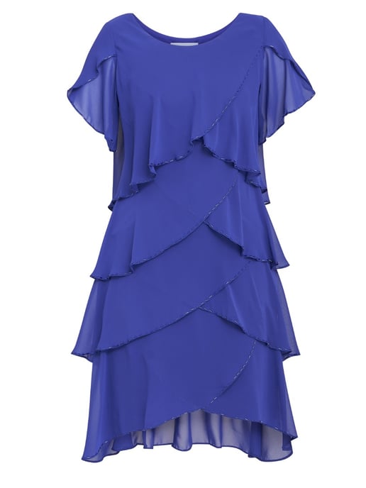 Trysta Bugle Beaded Trim Tiered Cocktail Dress With Flitter Sleeves