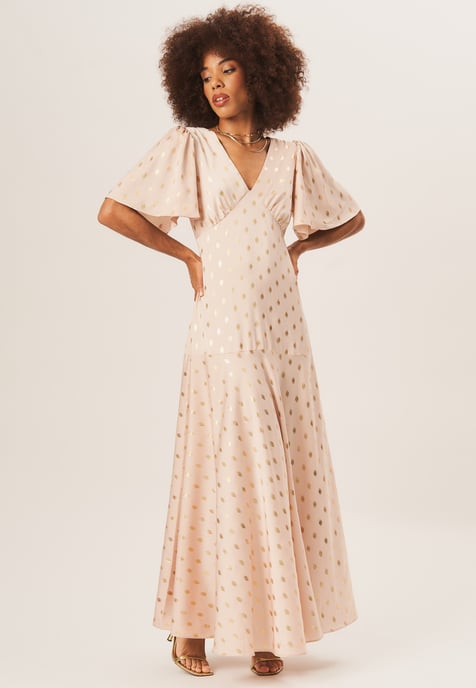 Angel Sleeves Foil Pattern Maxi Dress