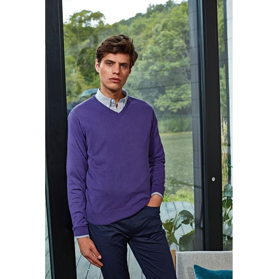 Premier Herren Strick-Pullover mit V-Ausschnitt (Violett) - Image 3