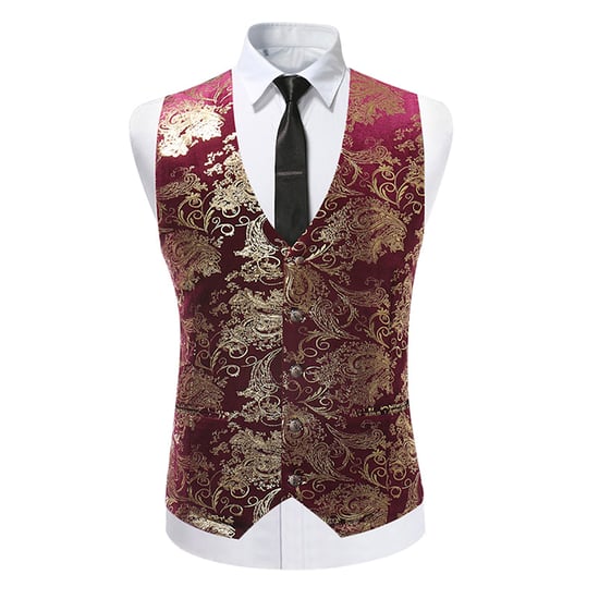 Einreihige Slim Fit Weste mit Print Kastanienbraun - Image 1