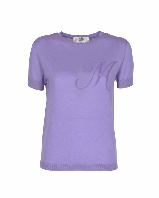 Crown Of Edinburgh Cashmere Short Sleeve Art 003 Lilas Lettre M - Image 2