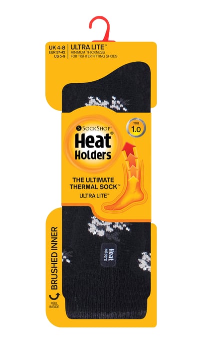 Heat Holders Damen Ultra Lite Thermo-Socken mit gebürstetem Innengarn, Schwarz, Blumenmuster (Bellis) - Image 2