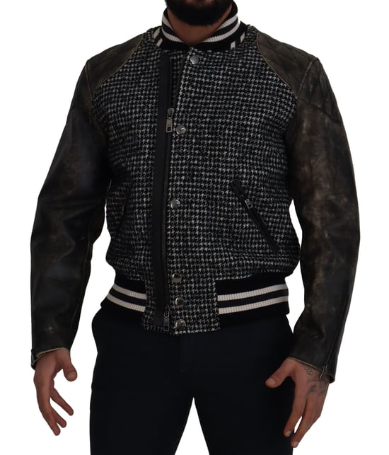 Dolce & Gabbana Schwarze Hahnentritt Polyester Bomberjacke für Herren - Image 2