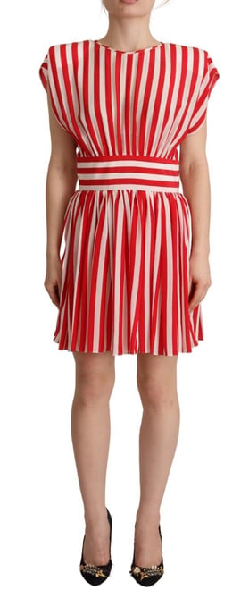 Dolce & Gabbana Rote Weiße Streifen Seiden Mini A-Linien Damenkleid - Image 1